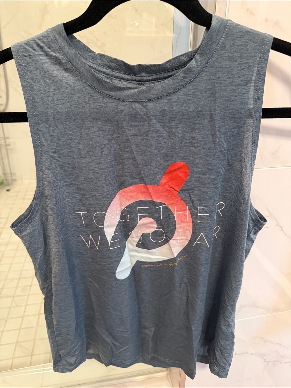 Sleeveless Peleton Spirital Gangster Tank Top in Slate Blue with Sunset Logo
